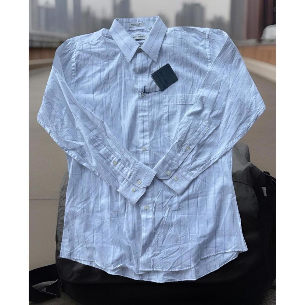 Men's Albert Nippon Long Sleeve Shirt Size 16  White Striped VTG Dead-stock NWT
